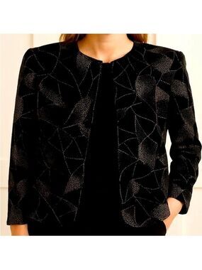 Vintage Garey Petites Burgundy Black and Silver Geometric Blazer lined 10P BNWT